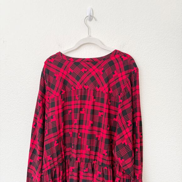 [Torrid] Disney Red Black Mickey Mouse Tartan Plaid Button Front Shirt Dress 5X - Picture 5 of 10